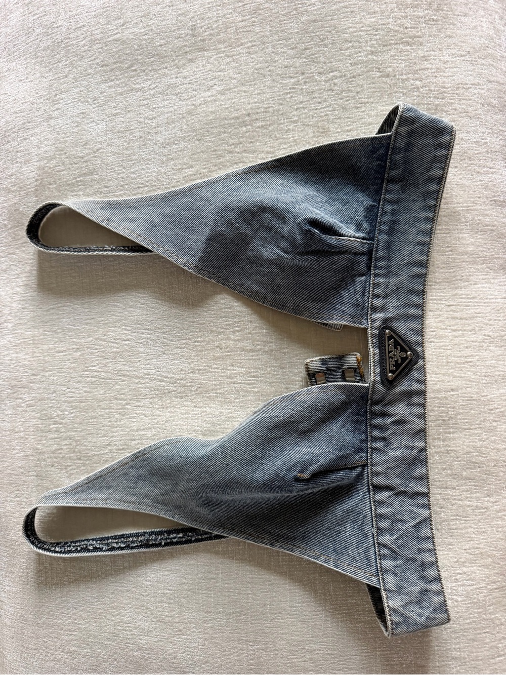 Prada Light Blue Denim Bralette Top with Triangle Logo
